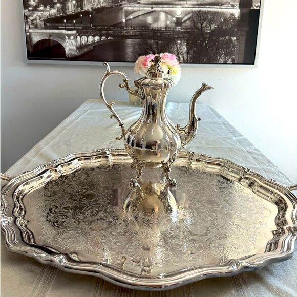 Vintage Reed & Barton 1795 Winthrop Large Coffee Tea Pot Silver Plated 13x11 in. - Picture 3 of 10